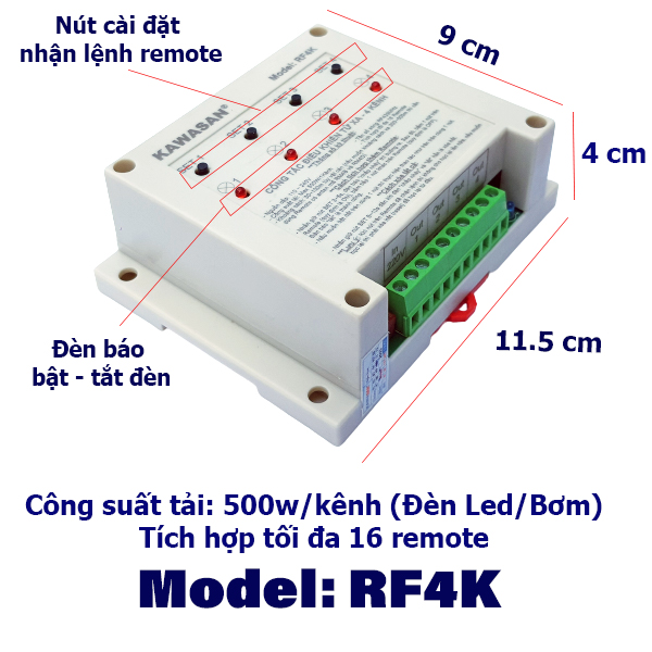 Thông số kỹ thuật điều khiển từ xa 4 kênh RF4K